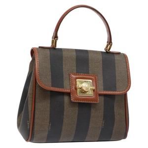 FENDI Pecan Canvas Hand Bag Black Brown Auth 134096